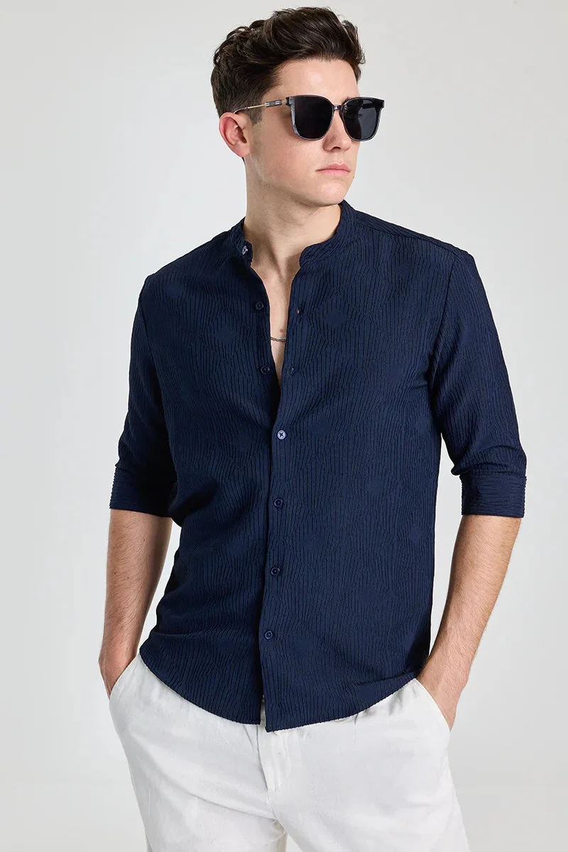 SNITCH Navy Textured Mandarin Shirt